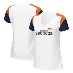 Denver Broncos NFL Women’s White Orange And Blue Lace-Up Shirt, Size 4XL
